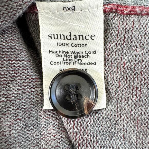Sundance Men's Pullover Sweater Size L Button 100% Cotton Knit  Red - Picture 4 of 5